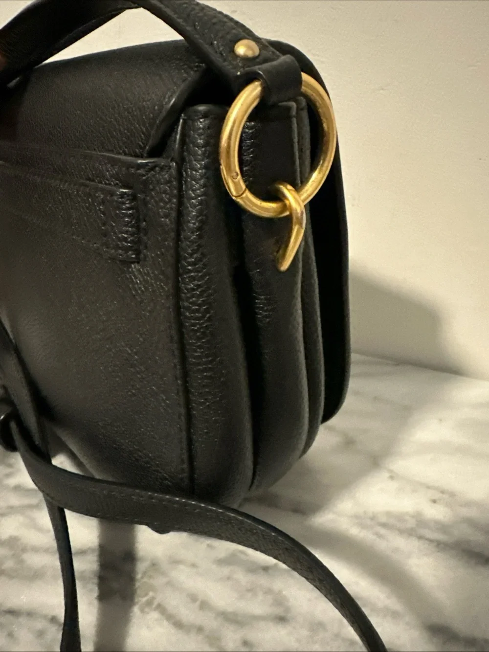 Tory Burch Black Pebbled Leather Crossbody Bag with Gold Logo Accent